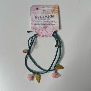 Pura Vida Gold Best Babes Charm Bracelet Set of 2 Mediterranean Green NWT